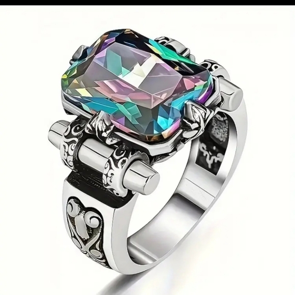 Silvertone Multicolor Gemstone Ring - Picture 3 of 5